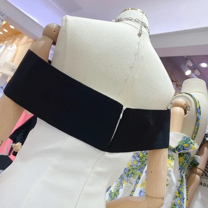 CHICEVER Elegant Dresses Hit Color Patchwork Bow Slash Neck High Waist Slim Lady Dress For Women