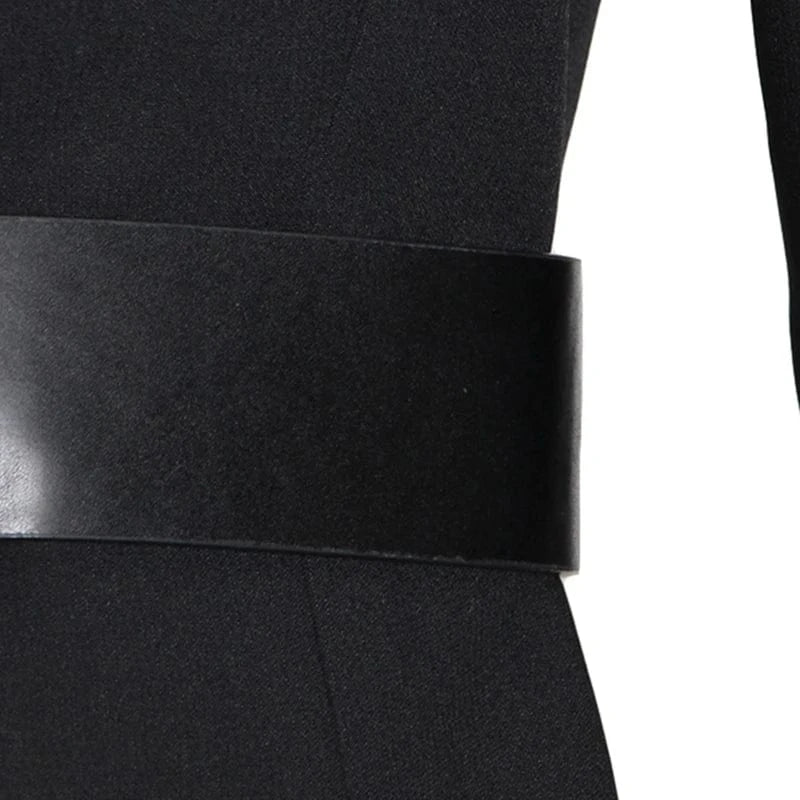 CHICEVER Elegant Lady Patchwork Feathers V Neck High Waist Women Dresses Black Dress