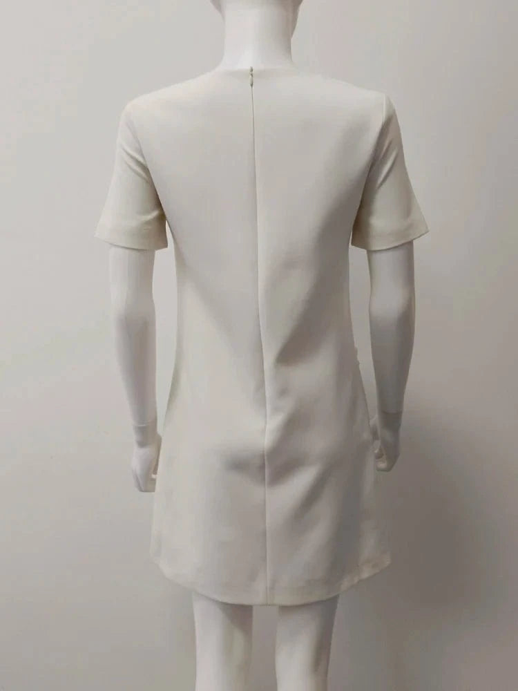 CHICEVER Elegant O Neck Short Sleeve High Waist Patchwork Zipper Slim Solid Color Dresses Summer Dress For Women