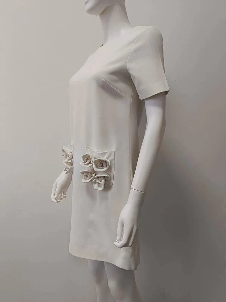 CHICEVER Elegant O Neck Short Sleeve High Waist Patchwork Zipper Slim Solid Color Dresses Summer Dress For Women