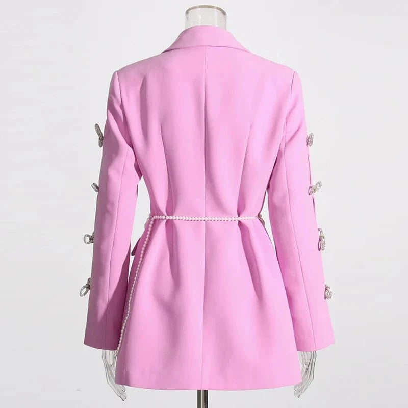 CHICEVER Elegant Patchwork Pearls Spliced Diamonds Lady Blazer Dresses Women Dress 2023