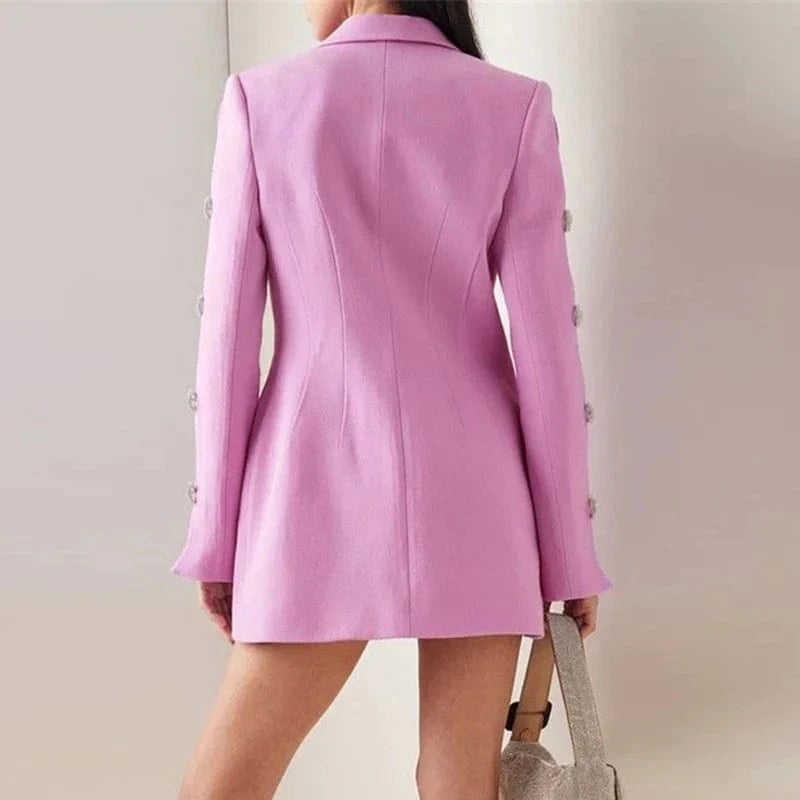 CHICEVER Elegant Patchwork Pearls Spliced Diamonds Lady Blazer Dresses Women Dress 2023
