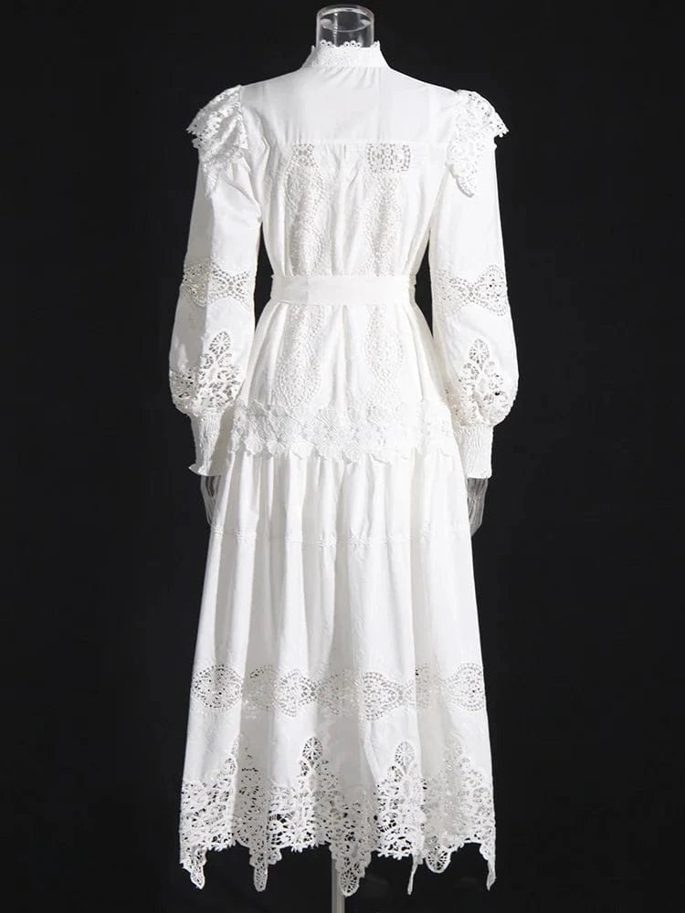 CHICEVER Elegant Round Neck Long Sleeve High Waist Solid Color Long Dresses Women Dress