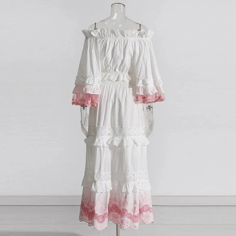 CHICEVER Elegant Slash Neck Half Sleeve Top High Waist A Line Women Skirt And Top Set