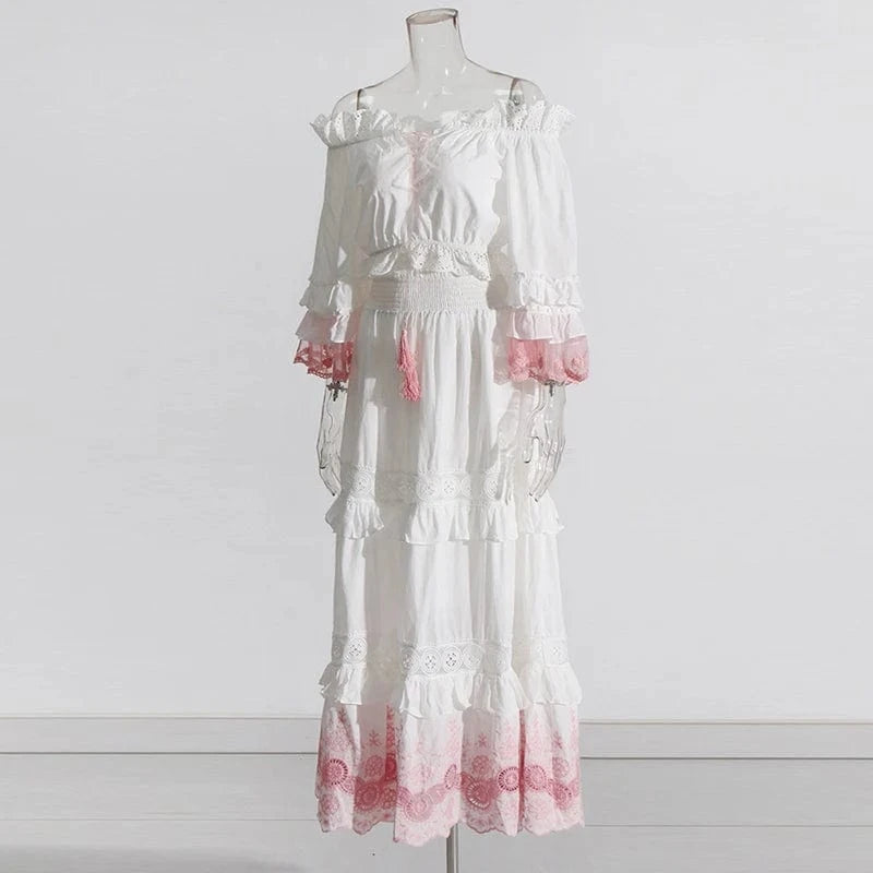 CHICEVER Elegant Slash Neck Half Sleeve Top High Waist A Line Women Skirt And Top Set