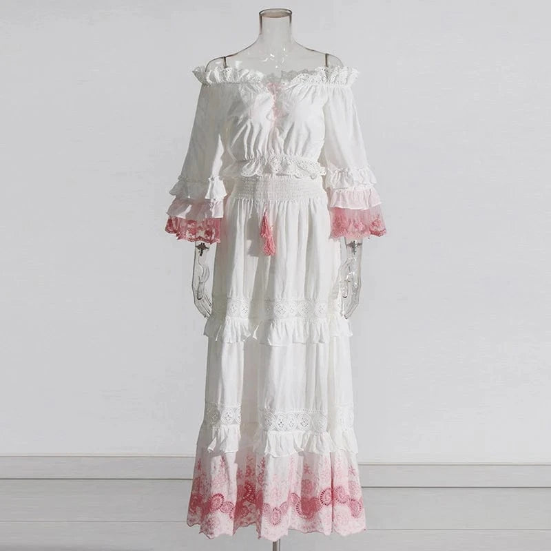 CHICEVER Elegant Slash Neck Half Sleeve Top High Waist A Line Women Skirt And Top Set