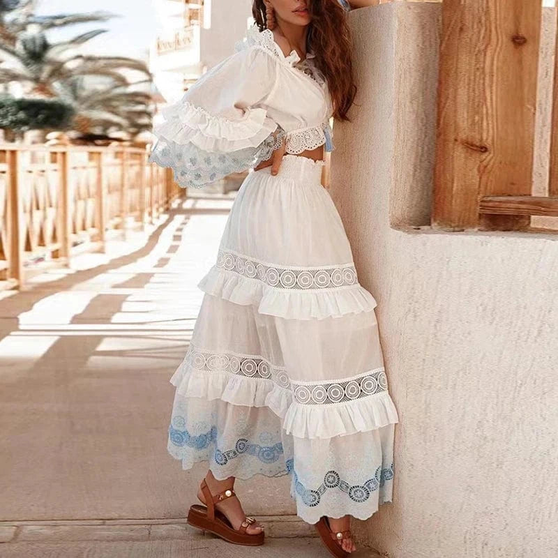 CHICEVER Elegant Slash Neck Half Sleeve Top High Waist A Line Women Skirt And Top Set