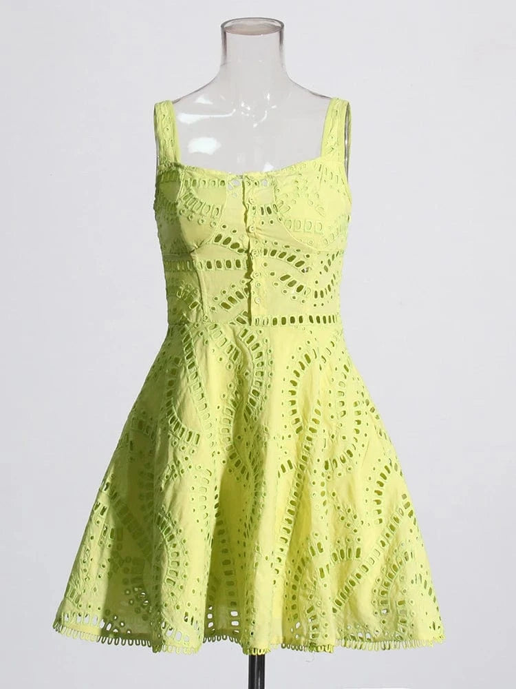 CHICEVER Elegant Sleeveless High Waist Solid Color Hollow Out Dresses Lady Dress For Women