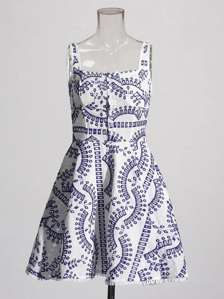 CHICEVER Elegant Sleeveless High Waist Solid Color Hollow Out Dresses Lady Dress For Women