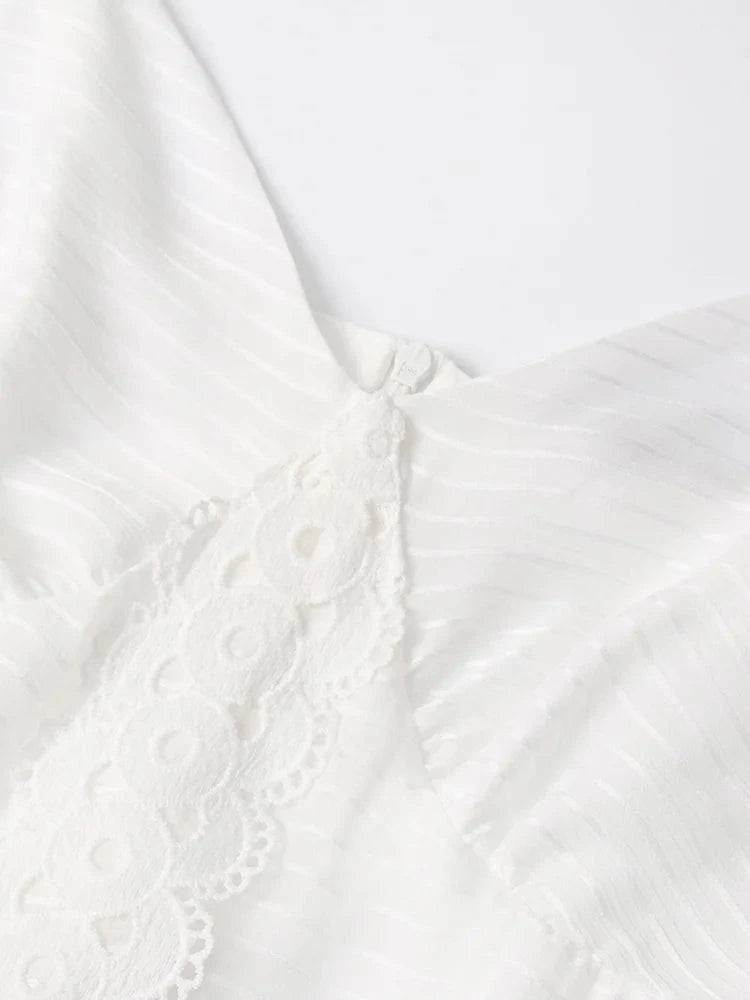 CHICEVER Elegant Sleeveless V Neck High Waist Slim Midi White Long Dress For Women