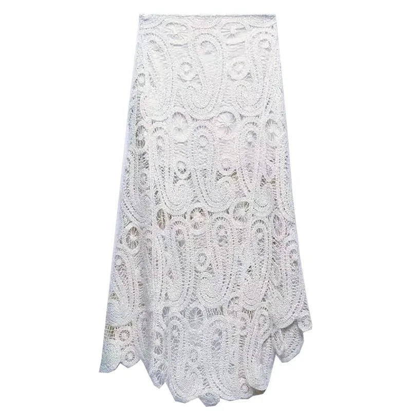 CHICEVER Elegant Solid Color Hollow Out Round Neck Sleeveless Long Skirts For Women