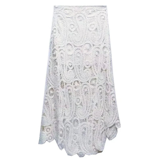 CHICEVER Elegant Solid Color Hollow Out Round Neck Sleeveless Long Skirts For Women