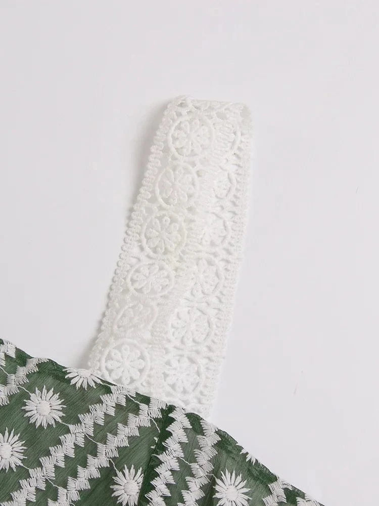 CHICEVER Elegant Square Collar Sleeveless High Waist Embroidery Summer Dresses For Women