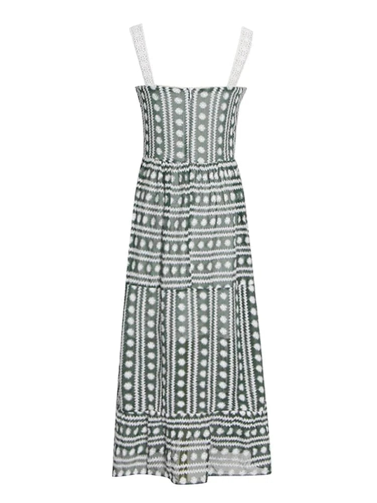 CHICEVER Elegant Square Collar Sleeveless High Waist Embroidery Summer Dresses For Women