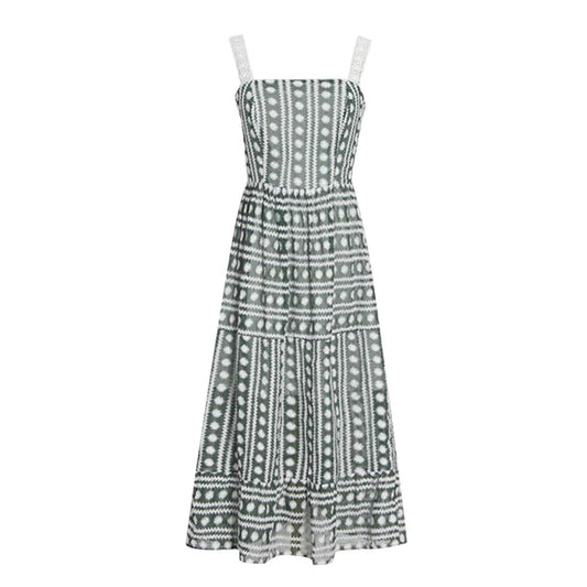 CHICEVER Elegant Square Collar Sleeveless High Waist Embroidery Summer Dresses For Women