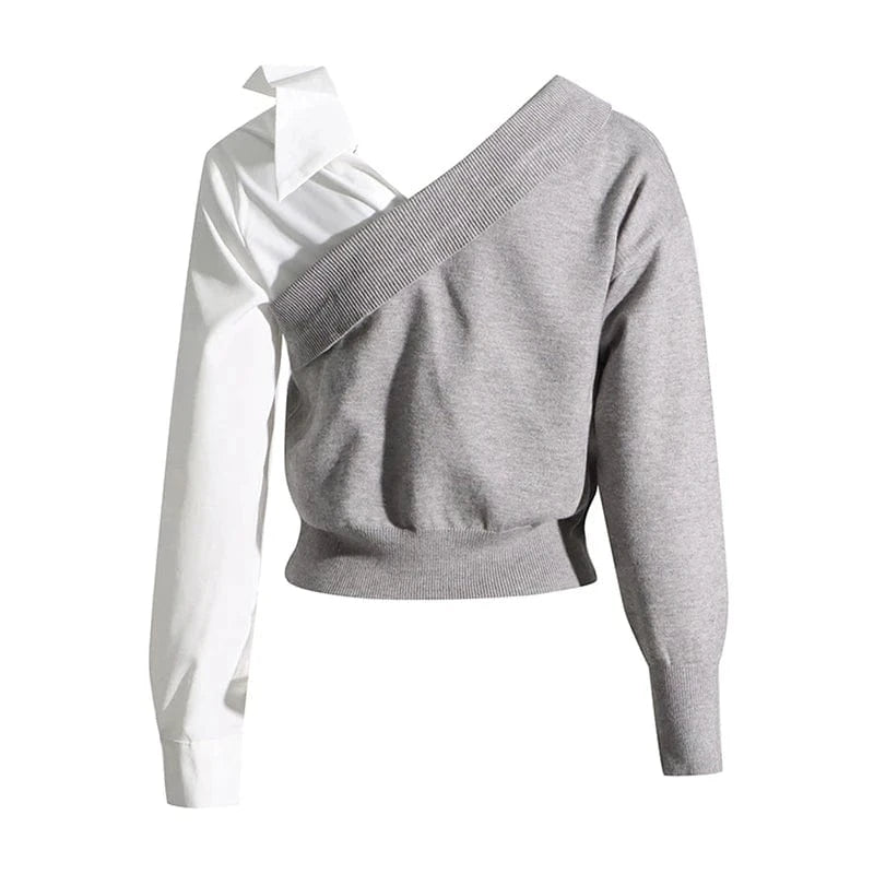 CHICEVER Elegant V Neck Long Sleeve Patchwork Folds Ladies Blouses For Women 2023