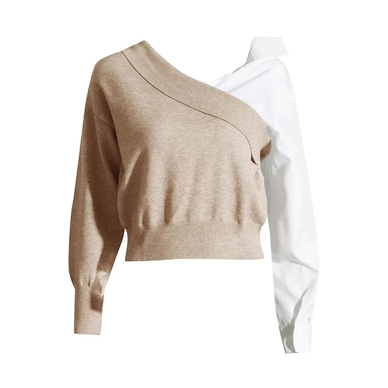 CHICEVER Elegant V Neck Long Sleeve Patchwork Folds Ladies Blouses For Women 2023