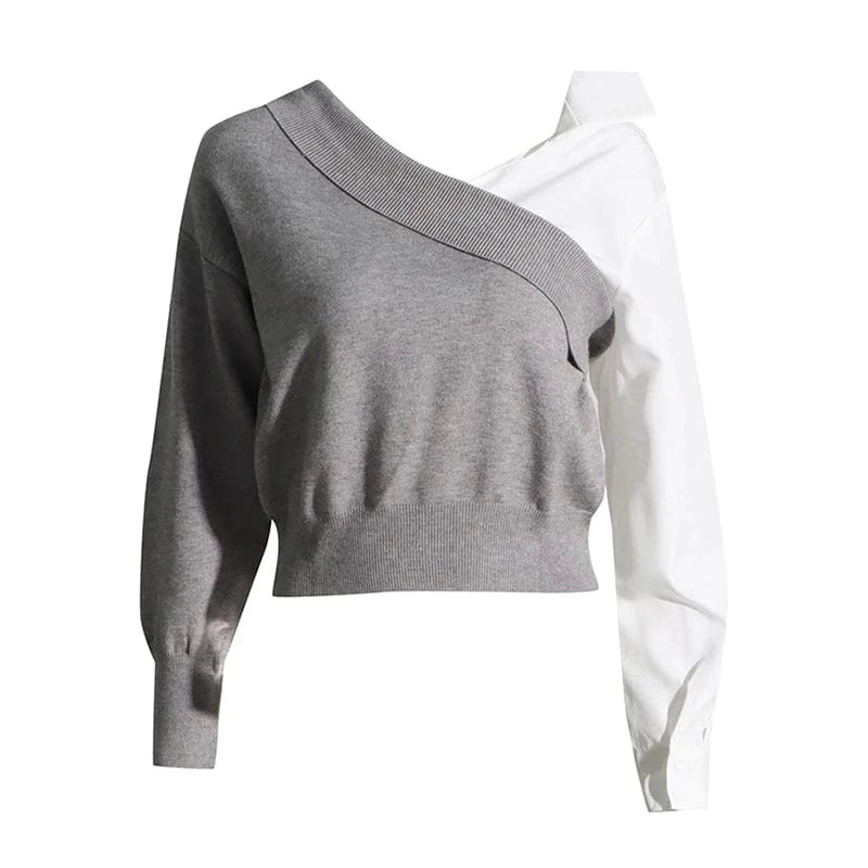 CHICEVER Elegant V Neck Long Sleeve Patchwork Folds Ladies Blouses For Women 2023