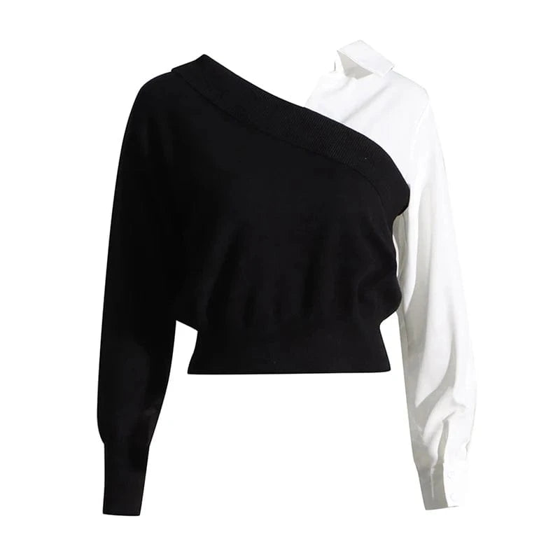 CHICEVER Elegant V Neck Long Sleeve Patchwork Folds Ladies Blouses For Women 2023