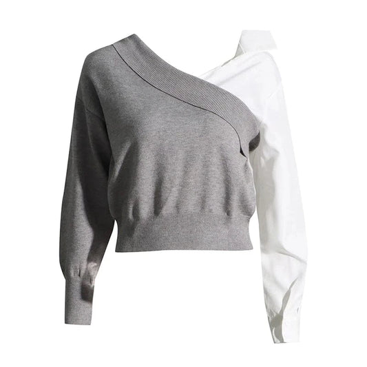 CHICEVER Elegant V Neck Long Sleeve Patchwork Folds Ladies Blouses For Women 2023