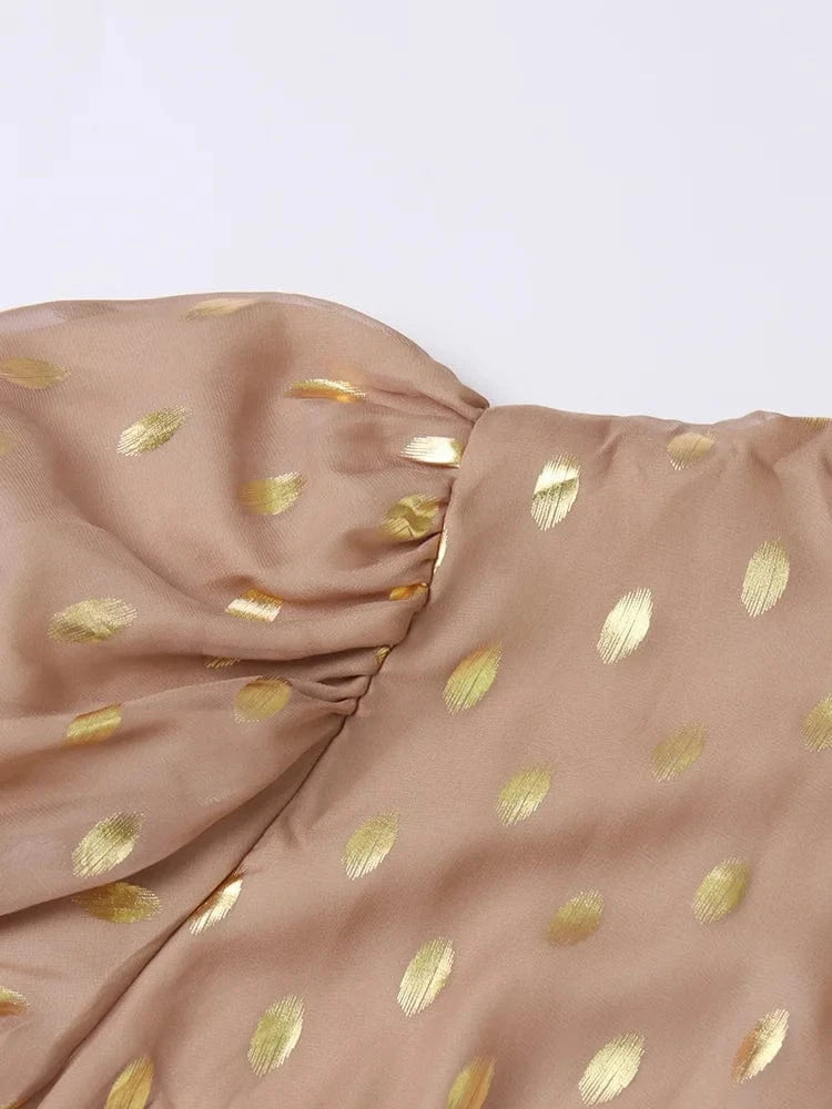 CHICEVER Fashion Bubble Sleeve Dot Multi-Layer Hem Casual Dress Mini Dresses Women 2023