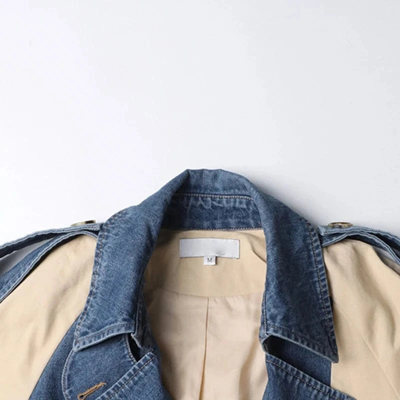 CHICEVER Fashion Lapel Long Sleeve Patchwork Lace Up Winter Jackets For Women 2023