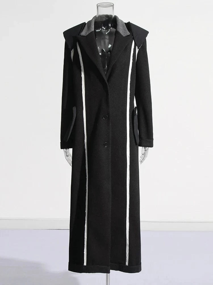 CHICEVER Fashion Lapel Long Sleeve Spliced Single Breasted Long Jackets For Women