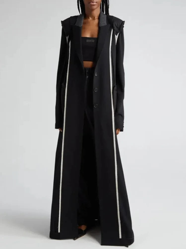 CHICEVER Fashion Lapel Long Sleeve Spliced Single Breasted Long Jackets For Women