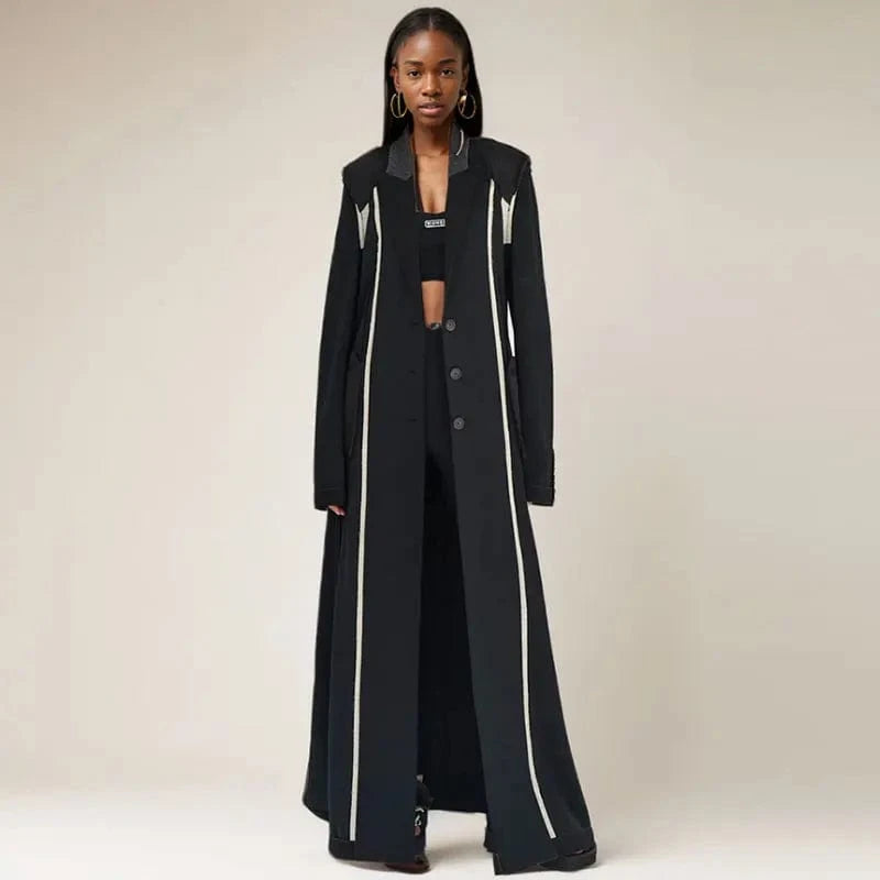 CHICEVER Fashion Lapel Long Sleeve Spliced Single Breasted Long Jackets For Women