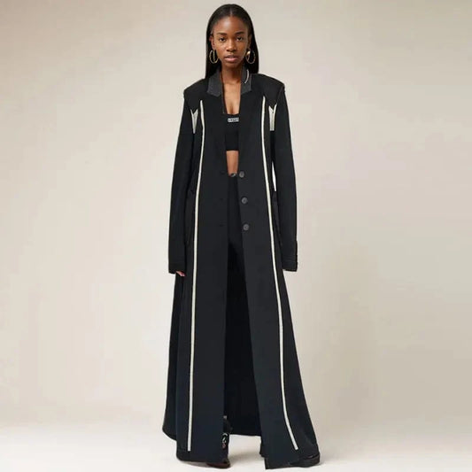 CHICEVER Fashion Lapel Long Sleeve Spliced Single Breasted Long Jackets For Women