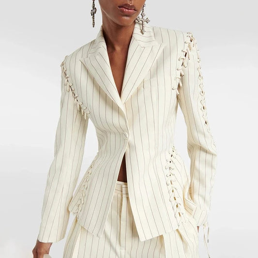 CHICEVER Fashion Notched Collar Long Sleeve Single Button Jackets For Women 2023 Blazer