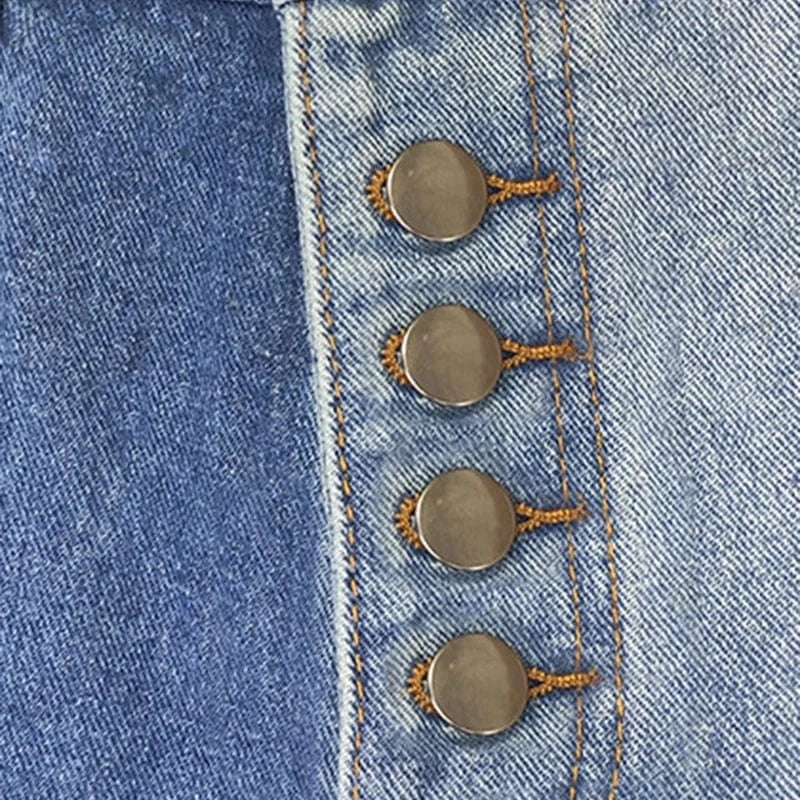 CHICEVER Fashion Patchwork Button High Waist High Quality Denim Trousers Wholesale Women Jeans