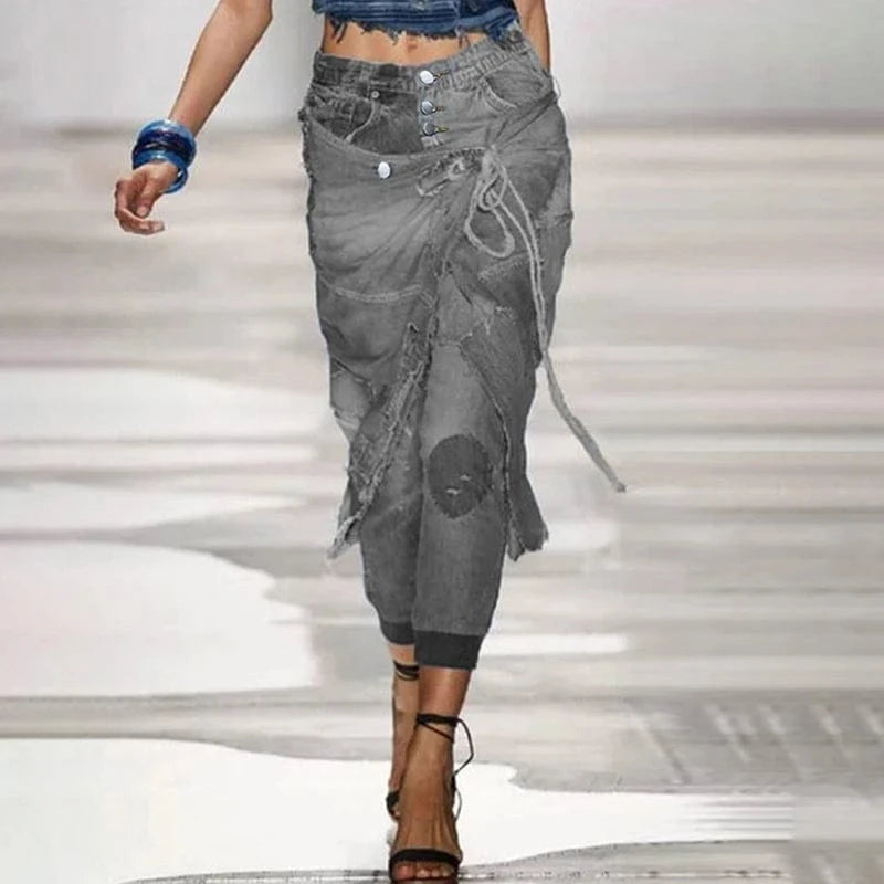 CHICEVER Fashion Patchwork Button High Waist High Quality Denim Trousers Wholesale Women Jeans