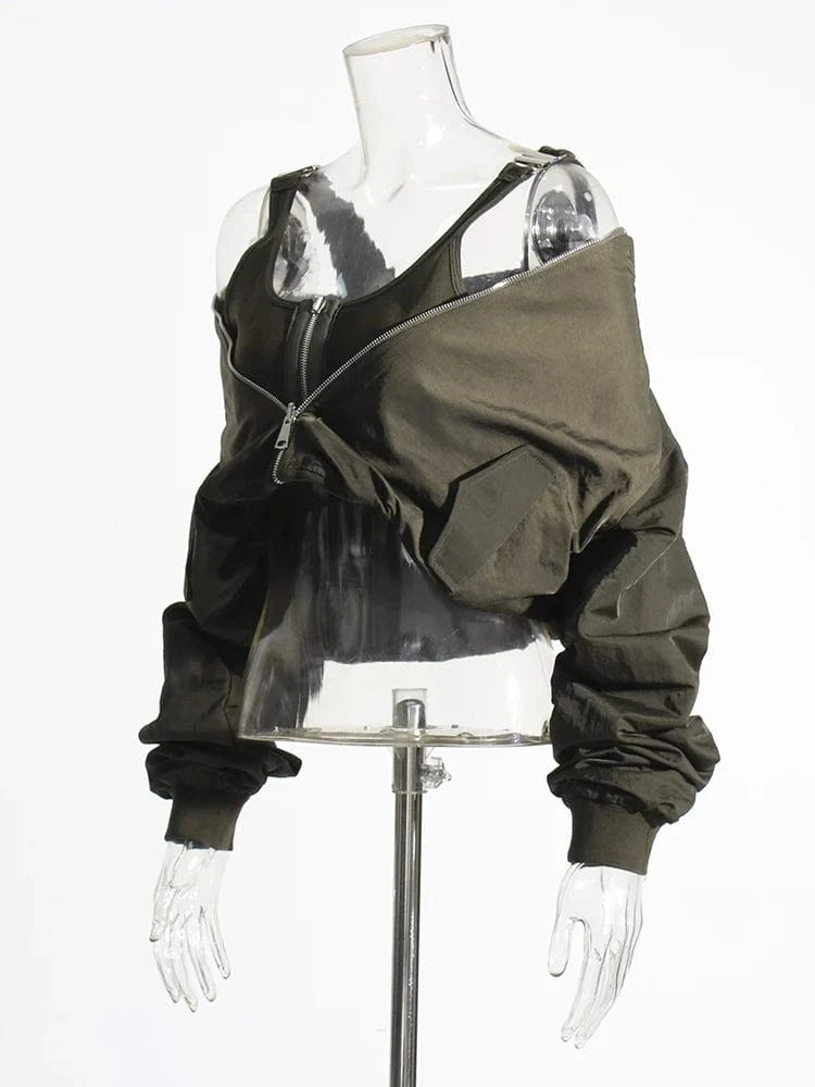 CHICEVER Fashion Stand Collar Long Sleeve Spliced Zipper Winter Jackets For Women 2024