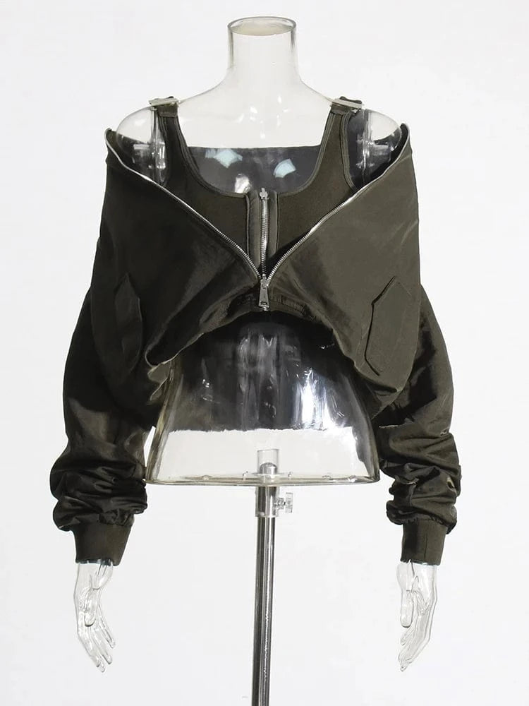 CHICEVER Fashion Stand Collar Long Sleeve Spliced Zipper Winter Jackets For Women 2024