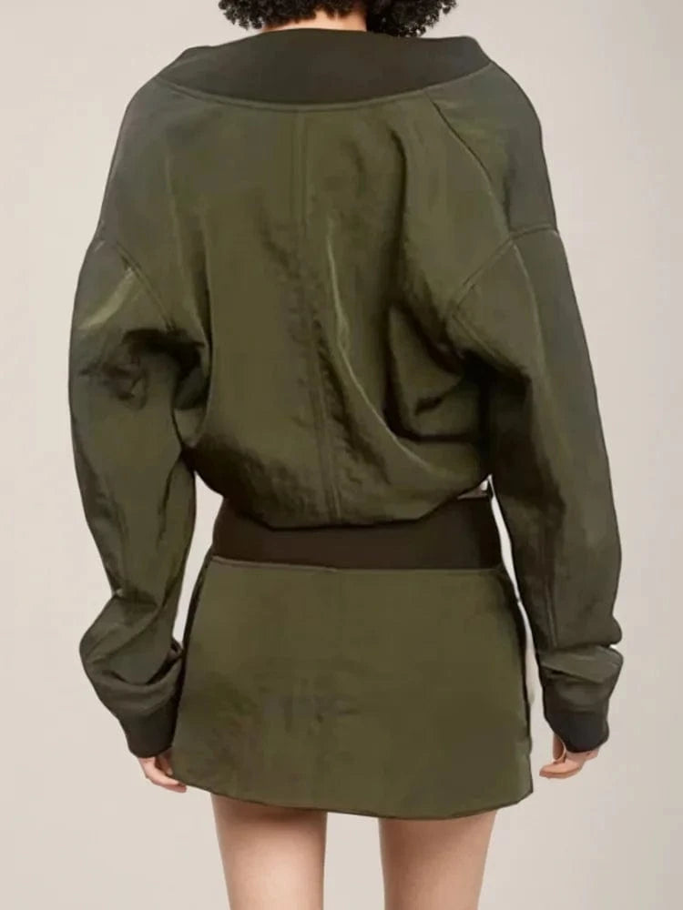 CHICEVER Fashion Stand Collar Long Sleeve Spliced Zipper Winter Jackets For Women 2024