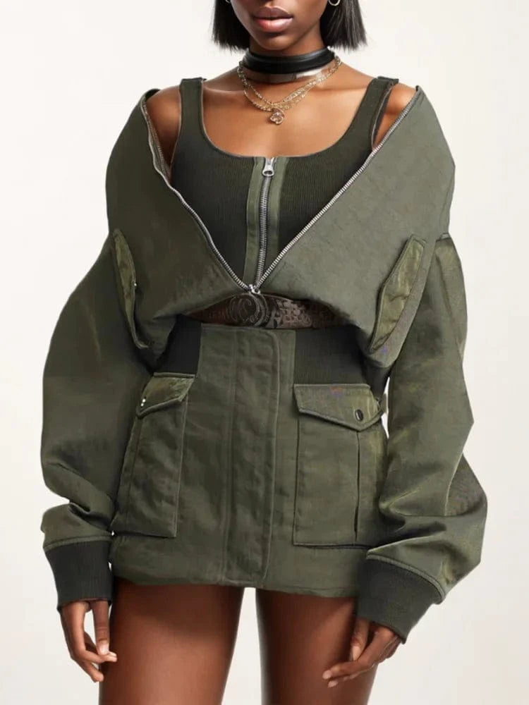 CHICEVER Fashion Stand Collar Long Sleeve Spliced Zipper Winter Jackets For Women 2024