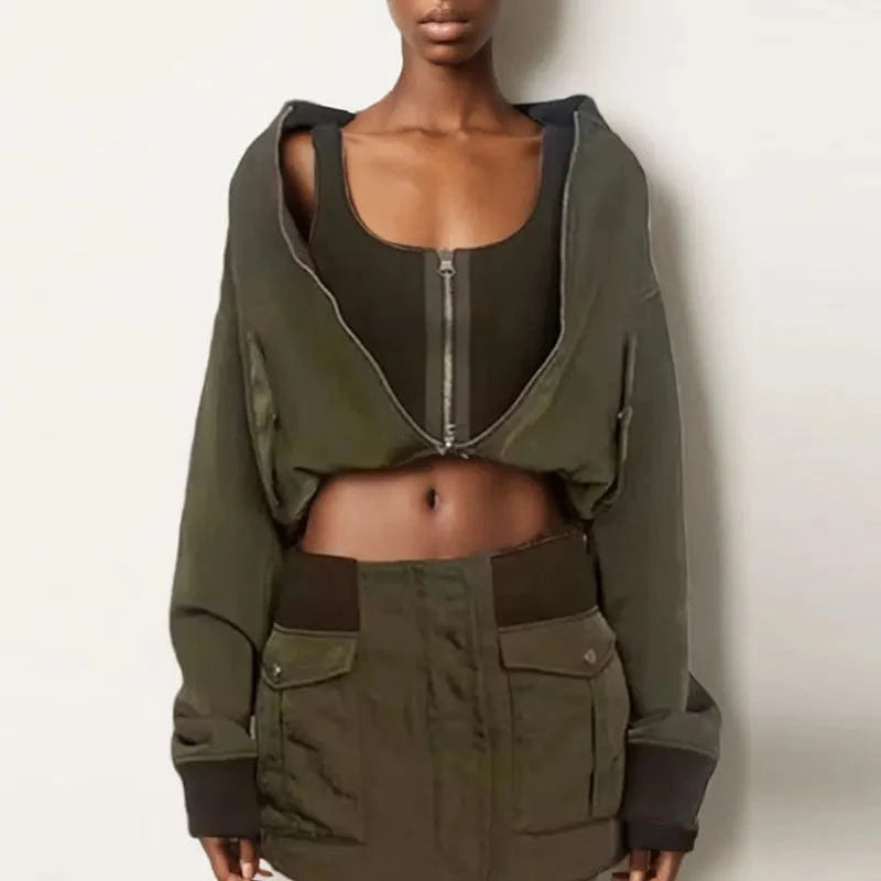 CHICEVER Fashion Stand Collar Long Sleeve Spliced Zipper Winter Jackets For Women 2024