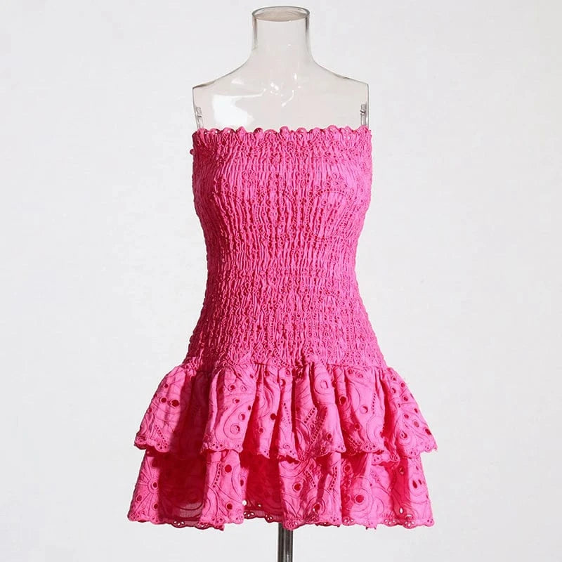 CHICEVER Fashion Strapless Sleeveless High Waist Backless Dresses Sexy Mini Dress
