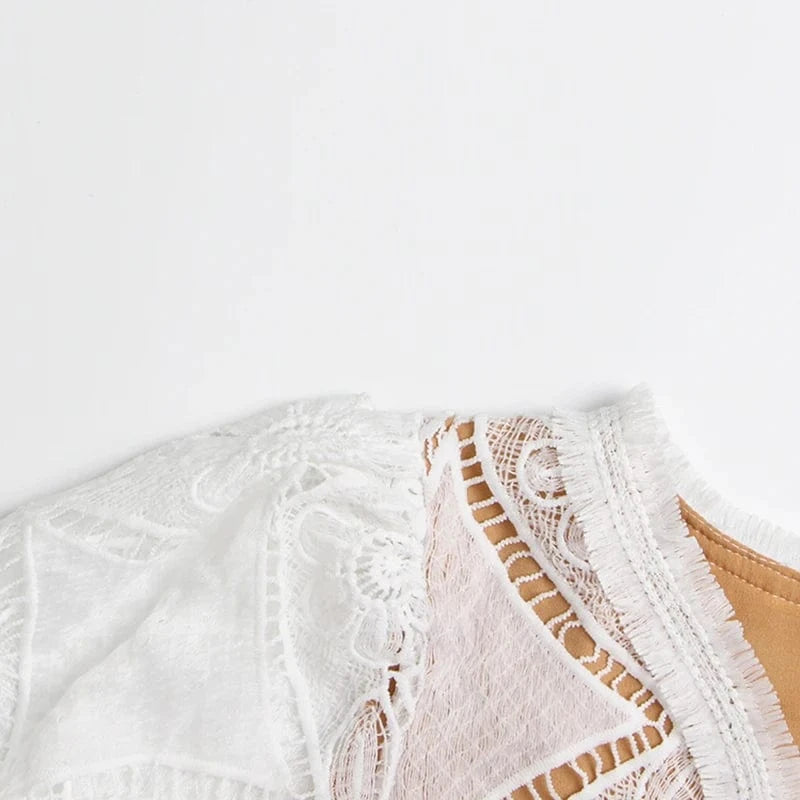 CHICEVER Fashionable Casual High Waist Long Sleeve Hollow Out Elegant Women Summer Dresses