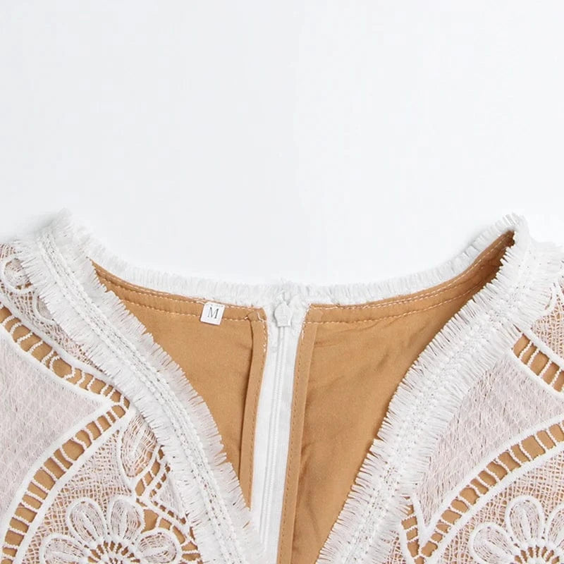 CHICEVER Fashionable Casual High Waist Long Sleeve Hollow Out Elegant Women Summer Dresses