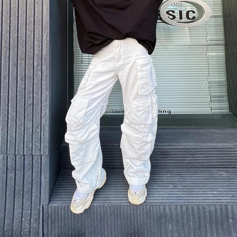 CHICEVER Fashionable High Waist Patchwork Pockets Cargo Denim Jeans For Women 2023