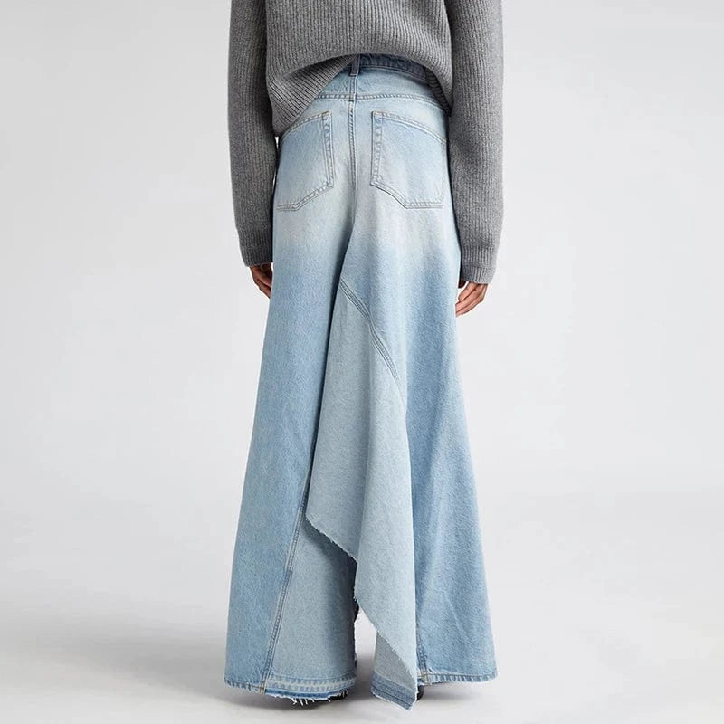 CHICEVER Fashionable High Waist Spliced Button Ladies Long Denim Skirt For Women