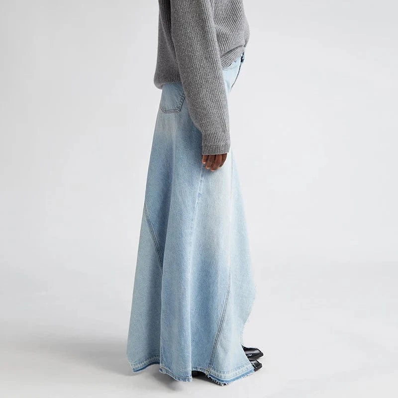 CHICEVER Fashionable High Waist Spliced Button Ladies Long Denim Skirt For Women
