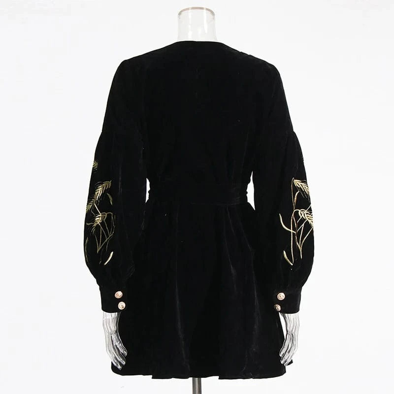 CHICEVER Fashionable Mini Cotton Material V Neck Long Sleeve Dresses For Women 2023