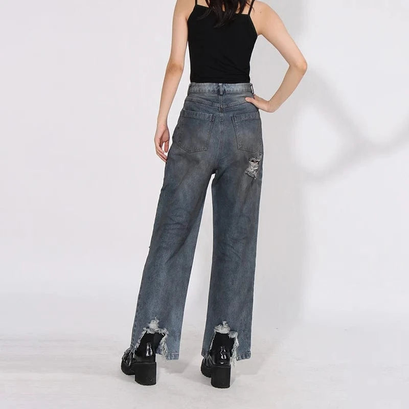 CHICEVER Fashionable New Design High Waist Patchwork Pockets Pants Long Jeans For Women