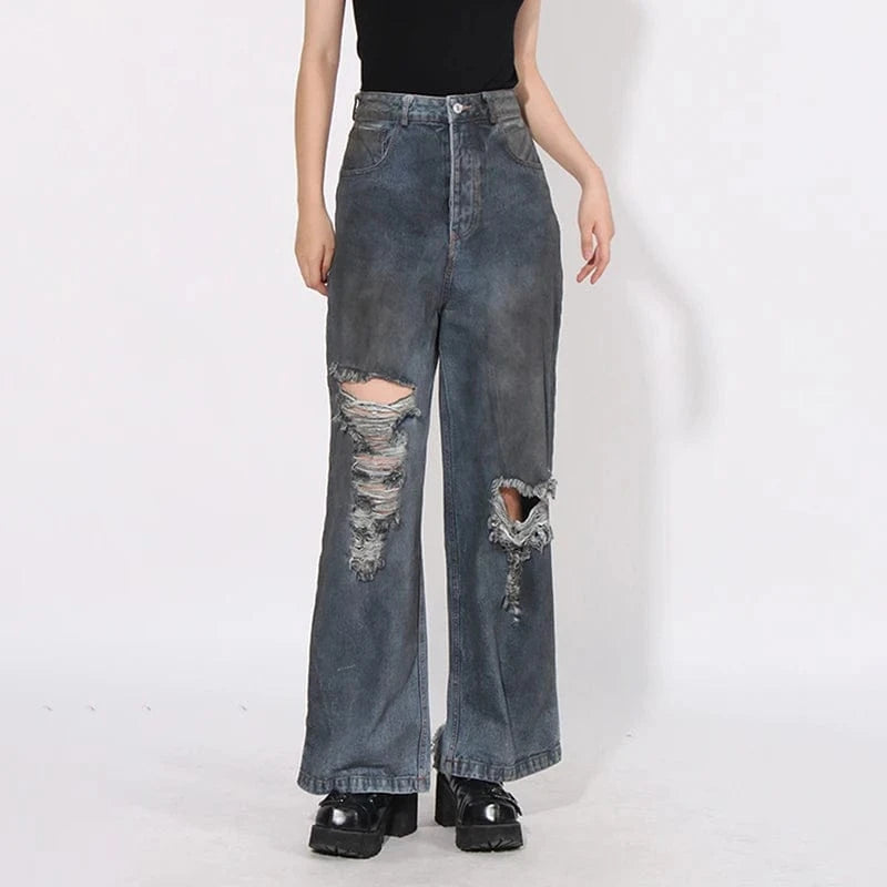 CHICEVER Fashionable New Design High Waist Patchwork Pockets Pants Long Jeans For Women