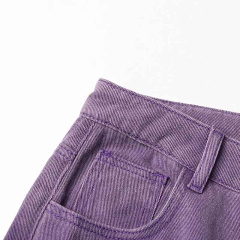 CHICEVER Fashionable Purple High Waist Patchwork Pockets Jeans Pants For Women 2023