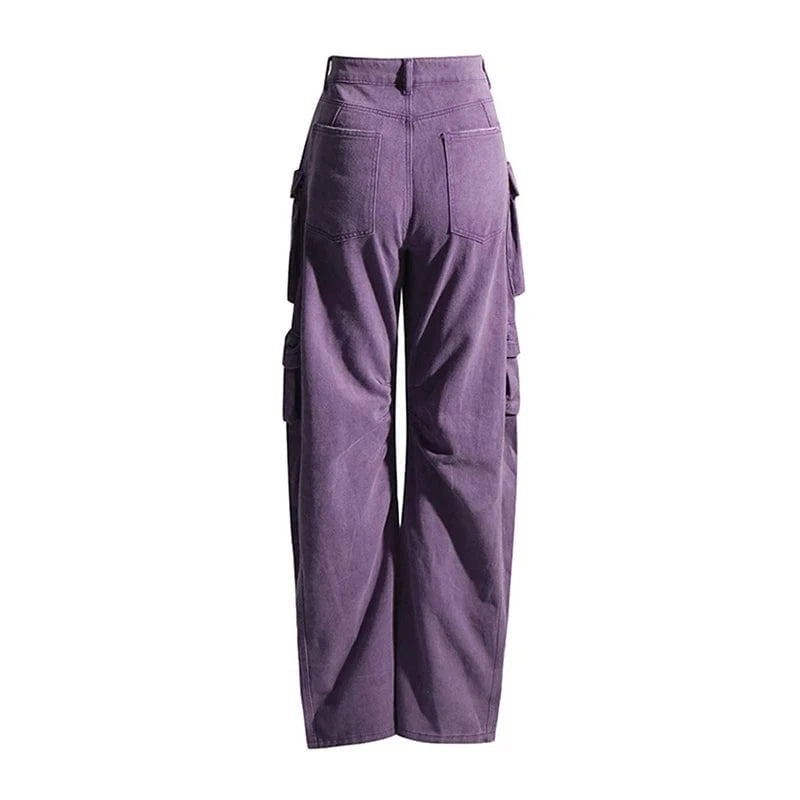 CHICEVER Fashionable Purple High Waist Patchwork Pockets Jeans Pants For Women 2023