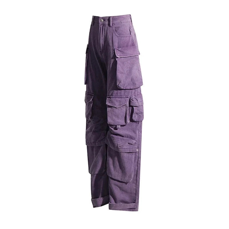 CHICEVER Fashionable Purple High Waist Patchwork Pockets Jeans Pants For Women 2023